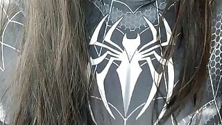 Superhero girl fuck her pussy with big dildo