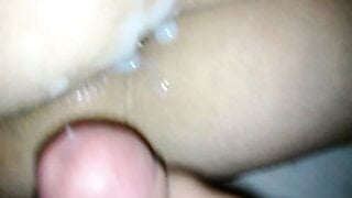 She was moaning and i hard cum on her ass