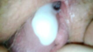 She was on her knees as I cum on her pussy from behind